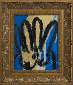Hunt Slonem Bunny "Pair" in Blue, Gold and Silver