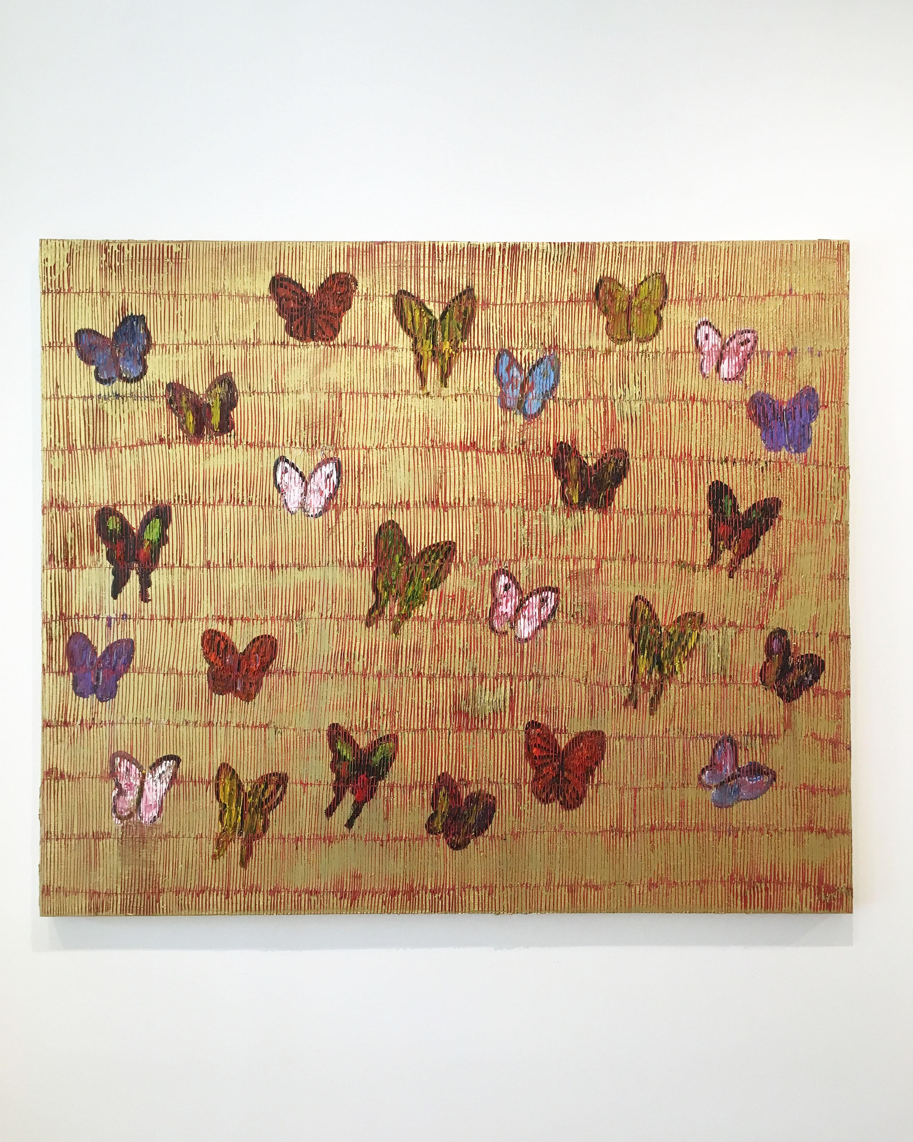 'Red Parting' 2019 by renowned New York City artist, Hunt Slonem. Oil on canvas, 50 x 60 in. This painting features a charming portrait of butterflies. The artist's ongoing experimentation with unconventional methodologies provide the perfect