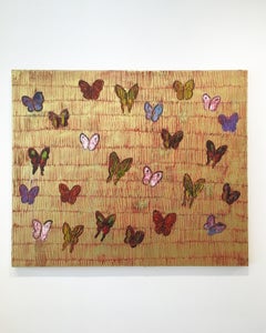 Hunt Slonem butterflies painting 'Red Parting'
