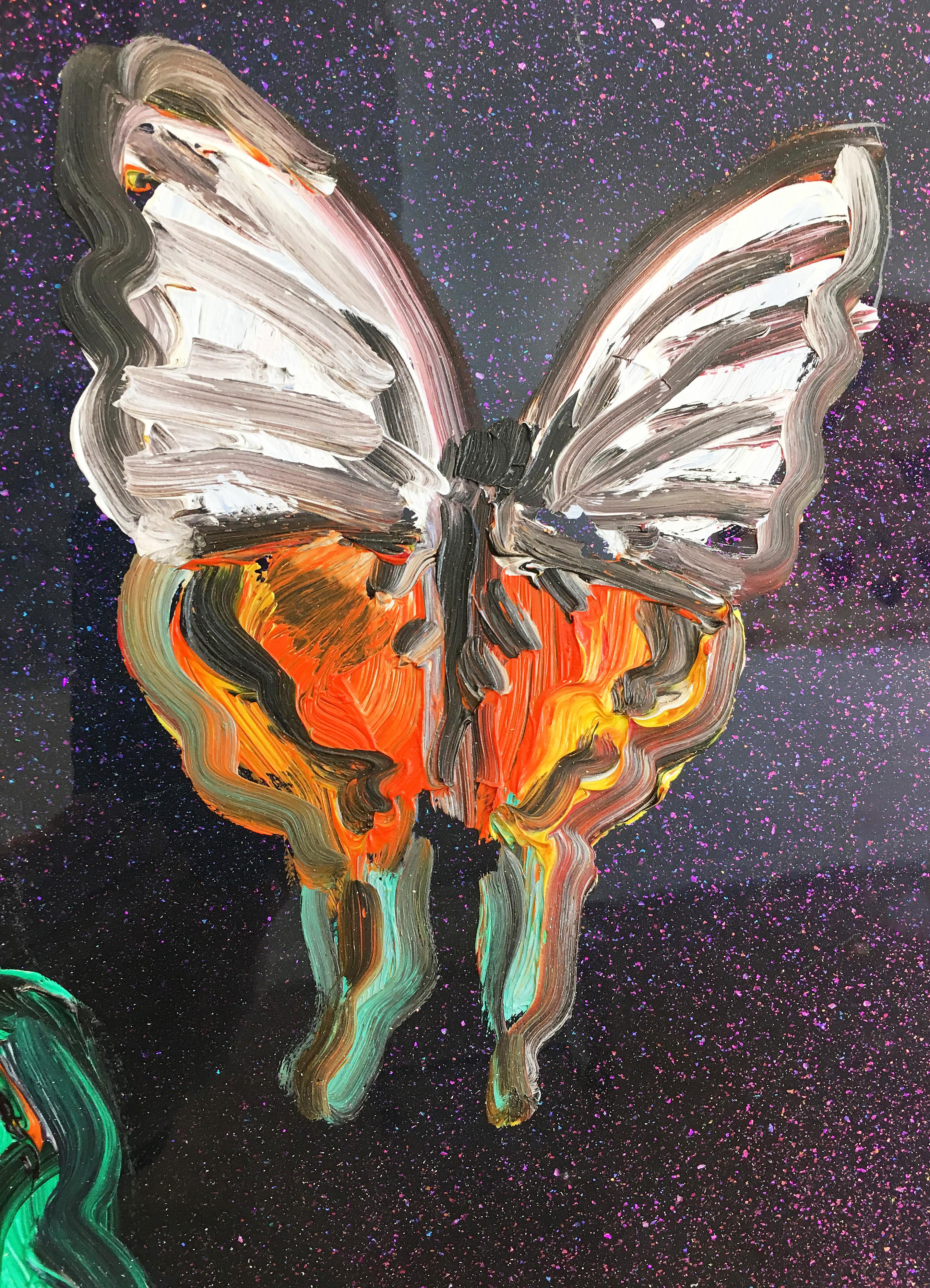 Hunt Slonem butterflies resin painting 'Butterflies' 2
