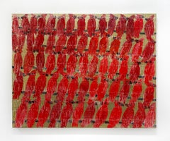 Hunt Slonem "Cardinals Lakeside" Original painting of birds in oil