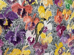 Hunt Slonem "Catalayas and Orioles" Birds, Flowers and Guardians on White