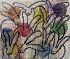 Hunt Slonem "Chenesis", 30x36 Contemporary Multicolor Circle Bunny Oil Painting