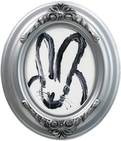Hunt Slonem "Circle Bunny" Coniglio ovale bianco e nero