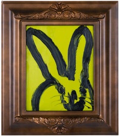 Hunt Slonem, "Citron", 10x8 Green and Black Bunny Oil Painting on Board 