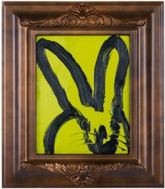 Hunt Slonem, ""Citron", 10x8 Grünes und schwarzes Bunny-Ölgemälde auf Karton