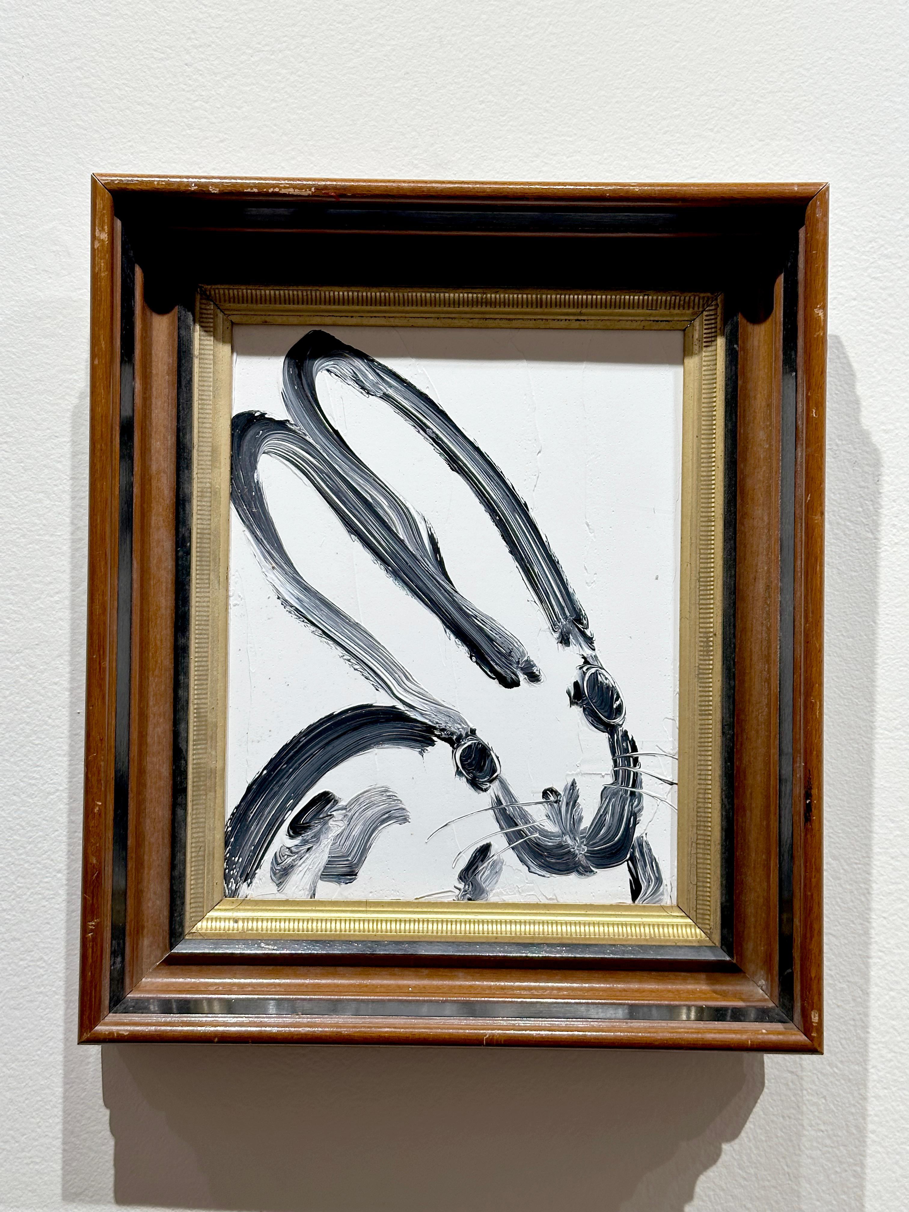 Hunt Slonem, „Cody“, 10x8, kühnes schwarzes und weißes Ölgemälde eines Bunnys in Schwarz und Weiß  im Angebot 1