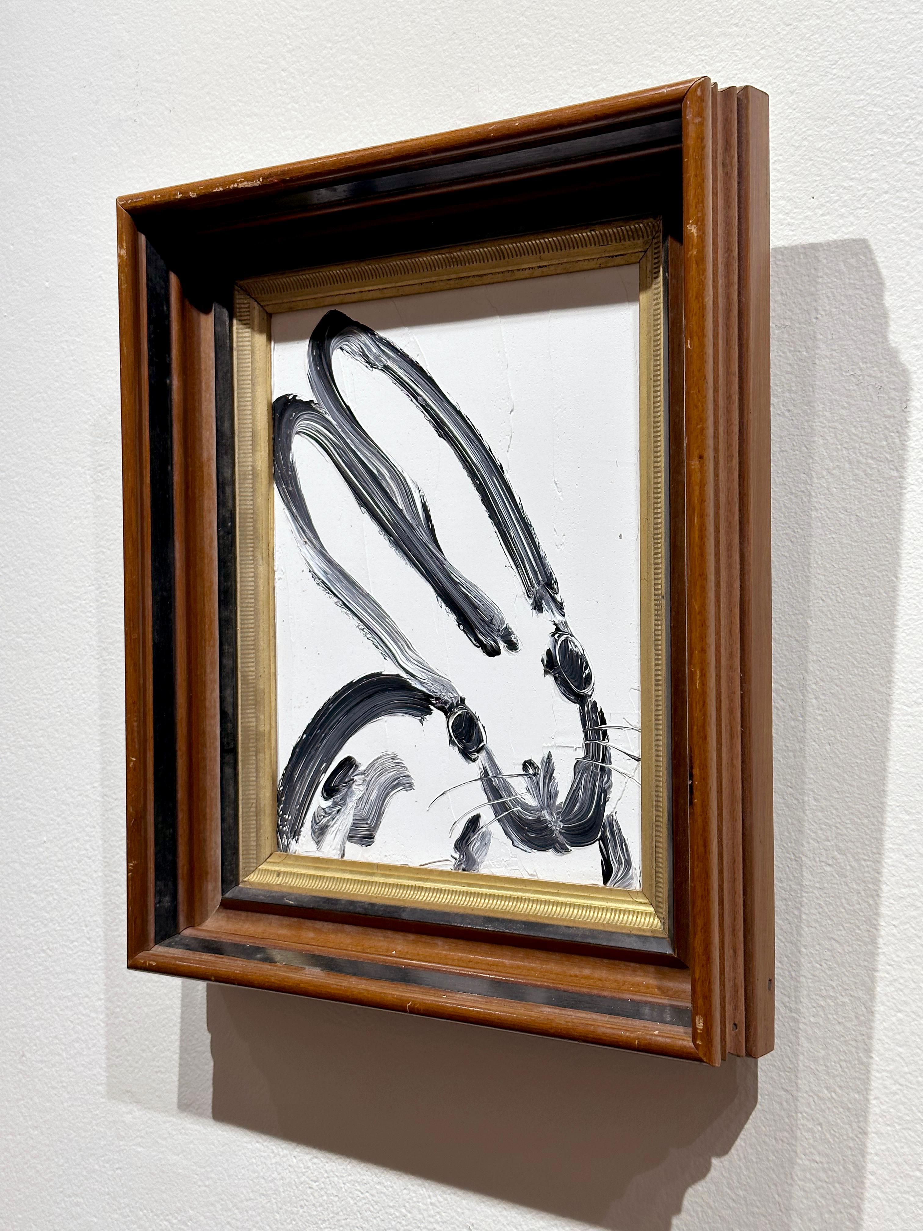 Hunt Slonem, „Cody“, 10x8, kühnes schwarzes und weißes Ölgemälde eines Bunnys in Schwarz und Weiß  im Angebot 2