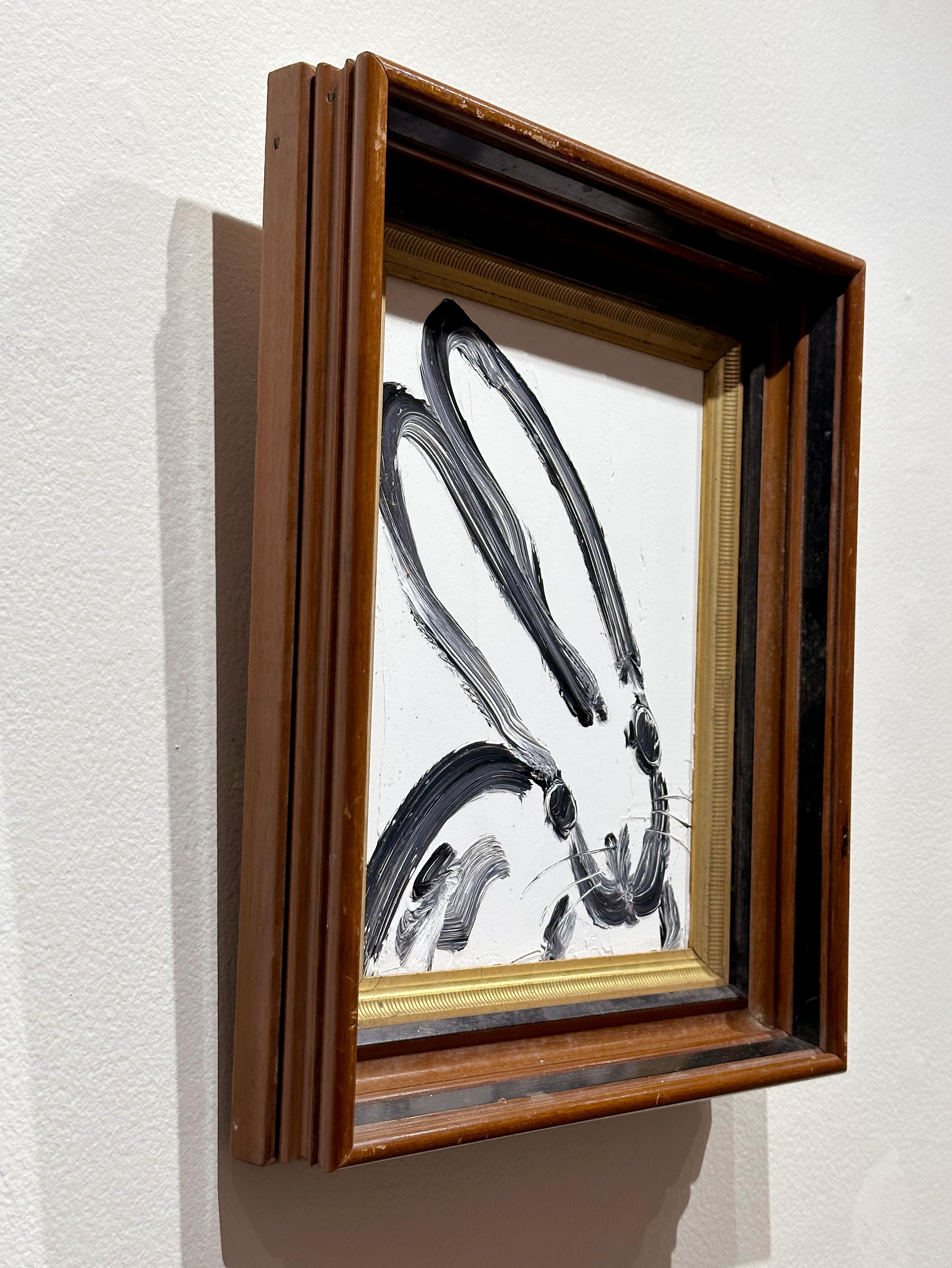 Hunt Slonem, „Cody“, 10x8, kühnes schwarzes und weißes Ölgemälde eines Bunnys in Schwarz und Weiß  im Angebot 3
