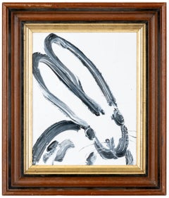 Hunt Slonem, "Cody" Peinture à l'huile 10x8 en noir et blanc sur un seul lapin 