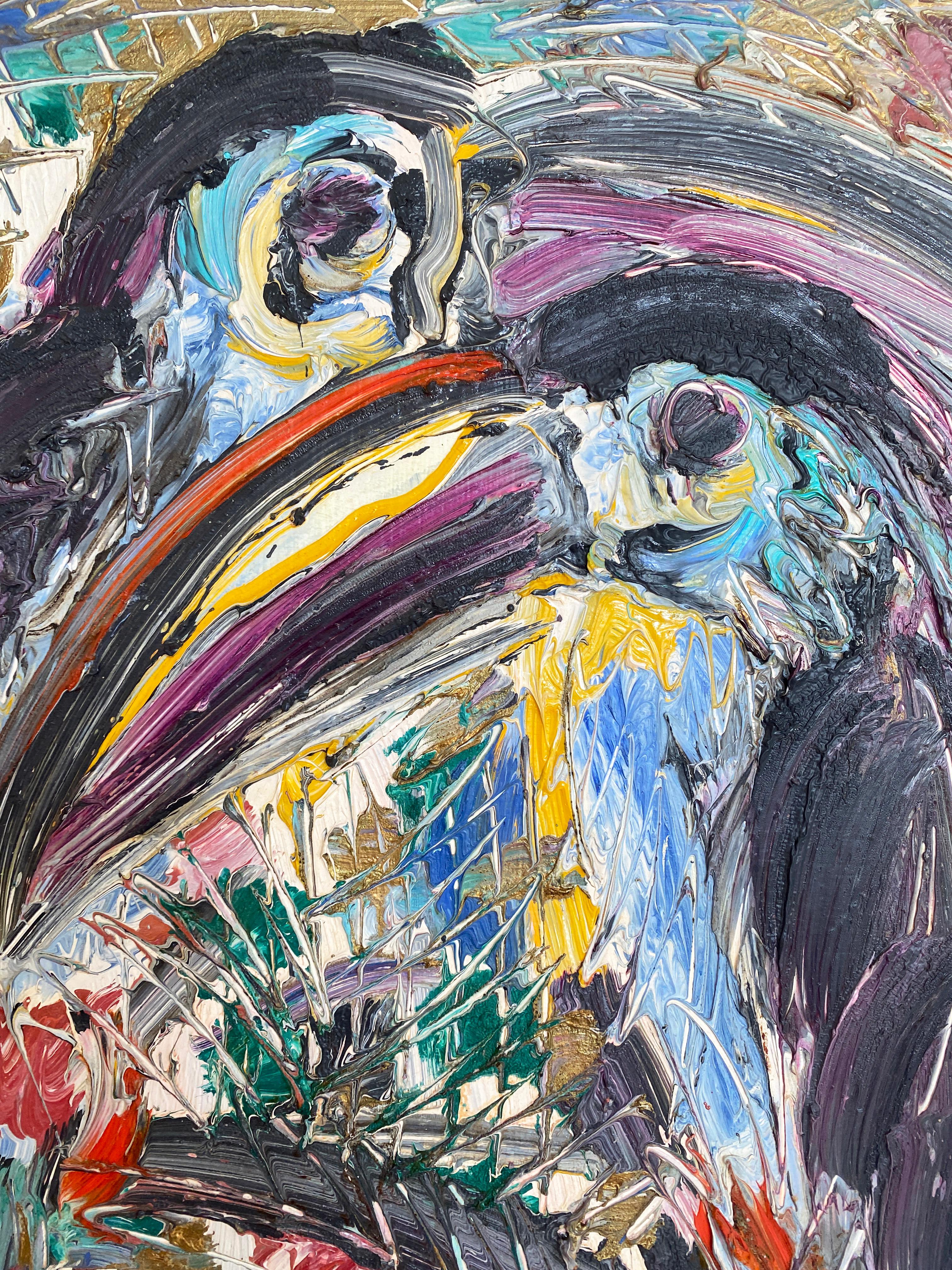 Hunt Slonem Uccelli colorati Pittura ad olio 'Tucani' 3