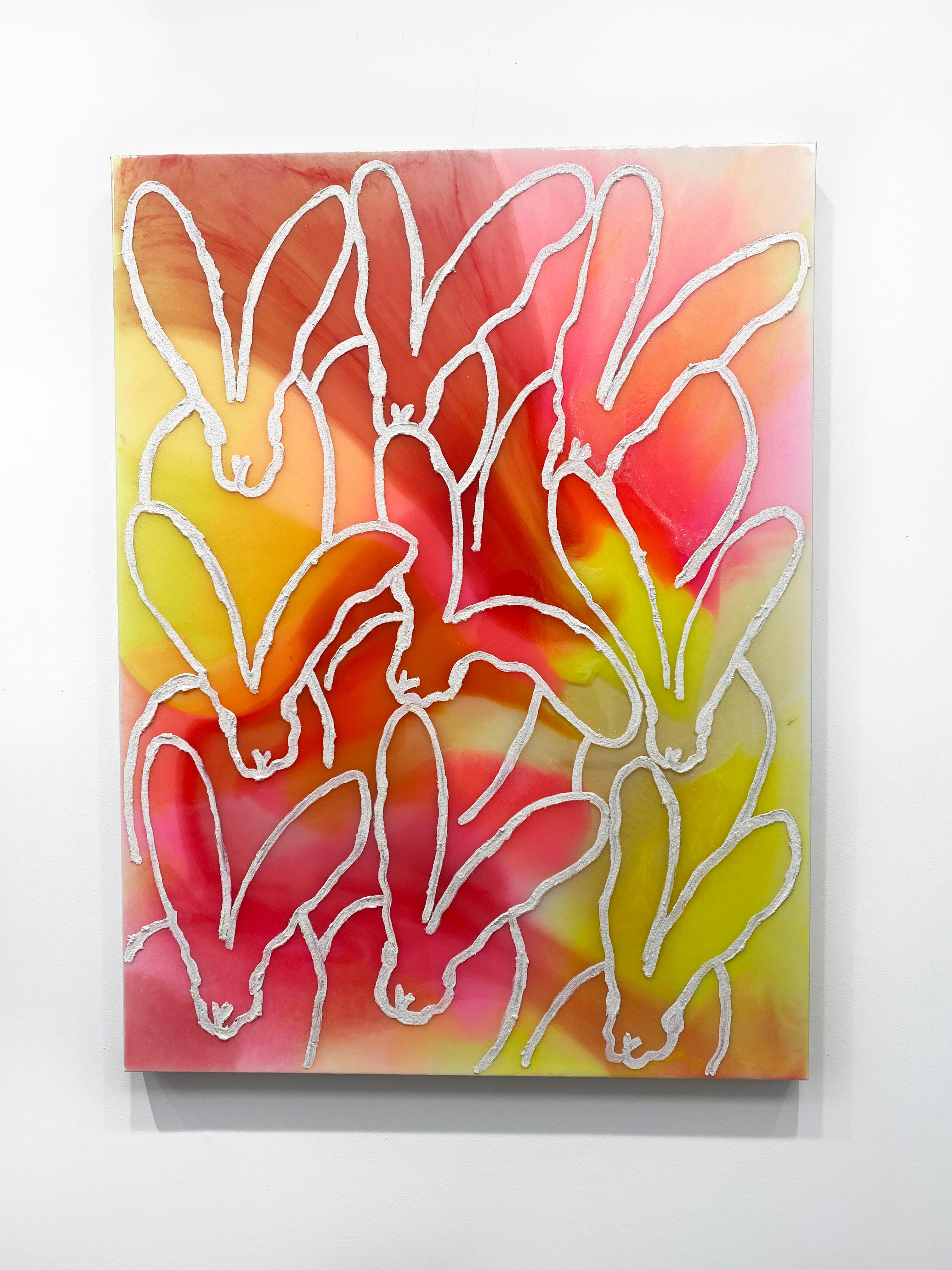 Hunt Slonem, Colorful Bunnies Oil Painting, 'Glisten 3' 1