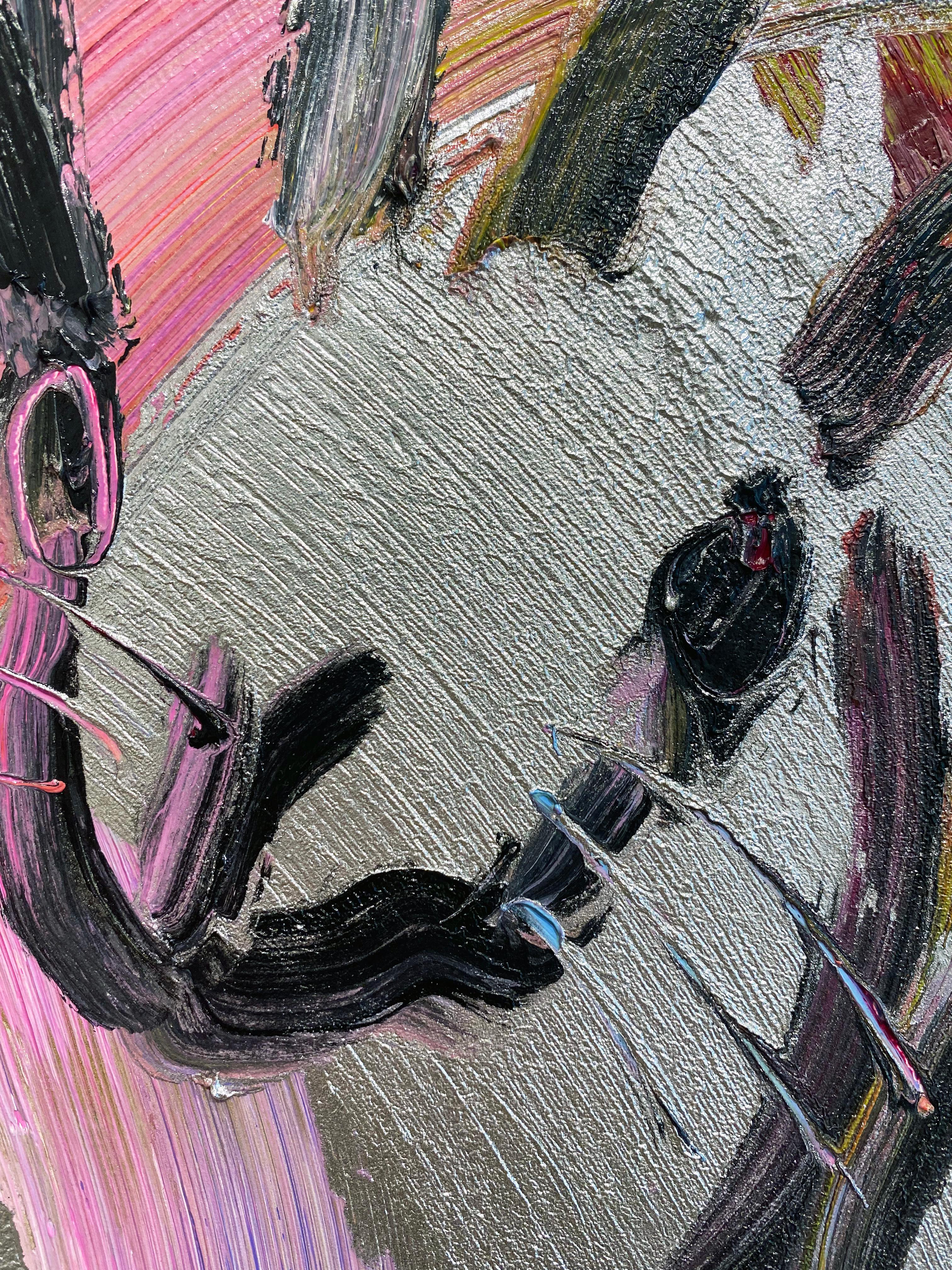 Hunt Slonem Colorful Bunnies Oil Painting 'Totem Tangle' 5