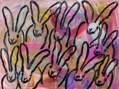 Hunt Slonem Colorful Bunnies Oil Painting 'Totem Tangle'