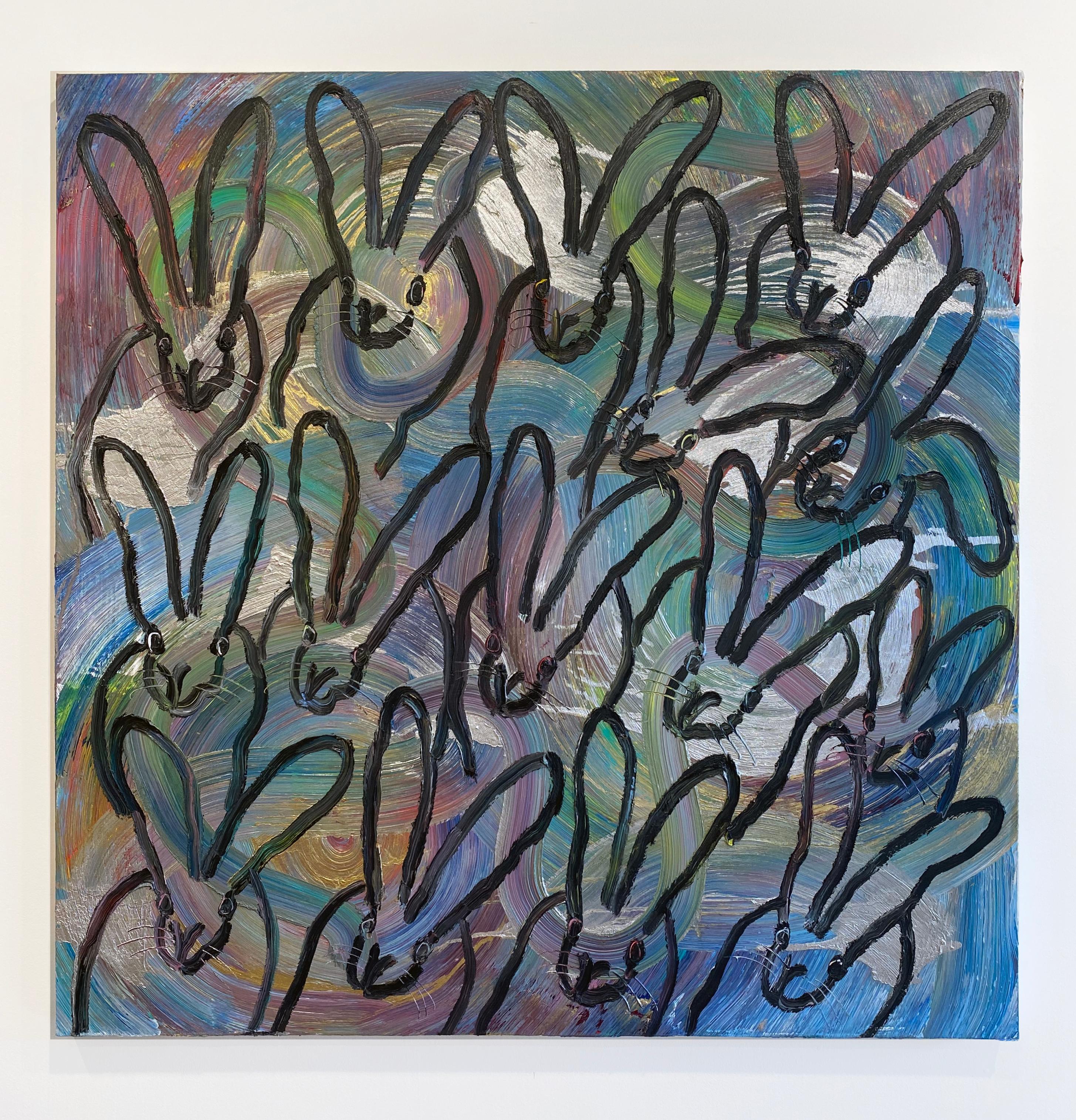 Hunt Slonem Colorful Bunnies Oil Painting 'Totem Toronto' 1