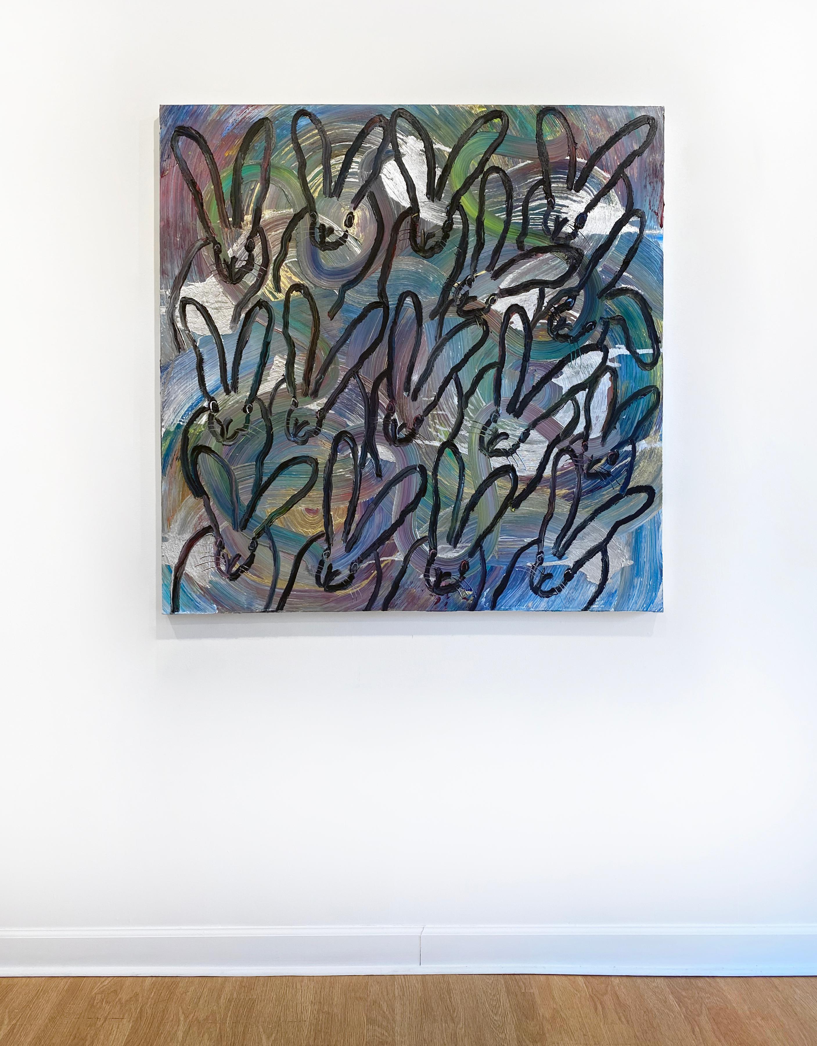 Hunt Slonem Colorful Bunnies Oil Painting 'Totem Toronto' 3