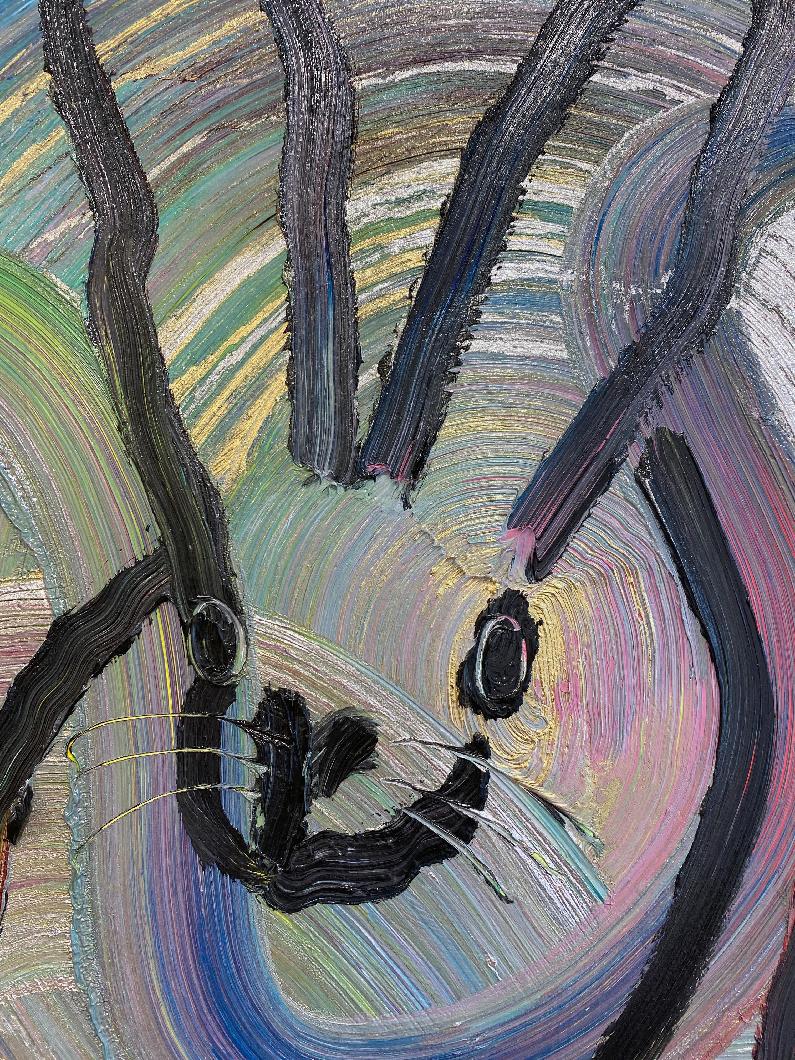 Hunt Slonem Colorful Bunnies Oil Painting 'Totem Toronto' 7
