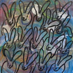 Hunt Slonem Colorful Bunnies Oil Painting 'Totem Toronto'