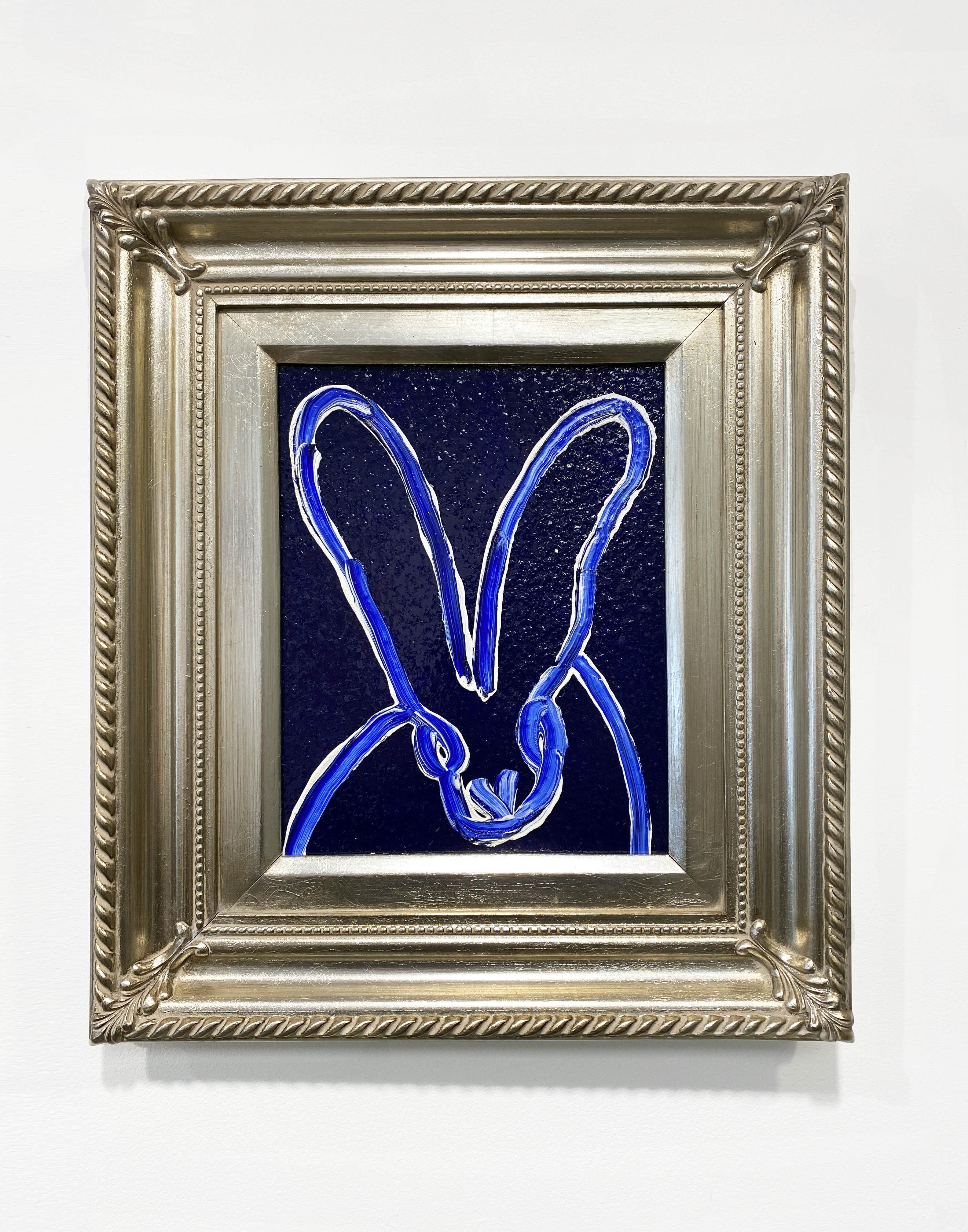 Hunt Slonem Colorful Bunny Oil Painting 'Blue Tanzanite Tango' For Sale 1