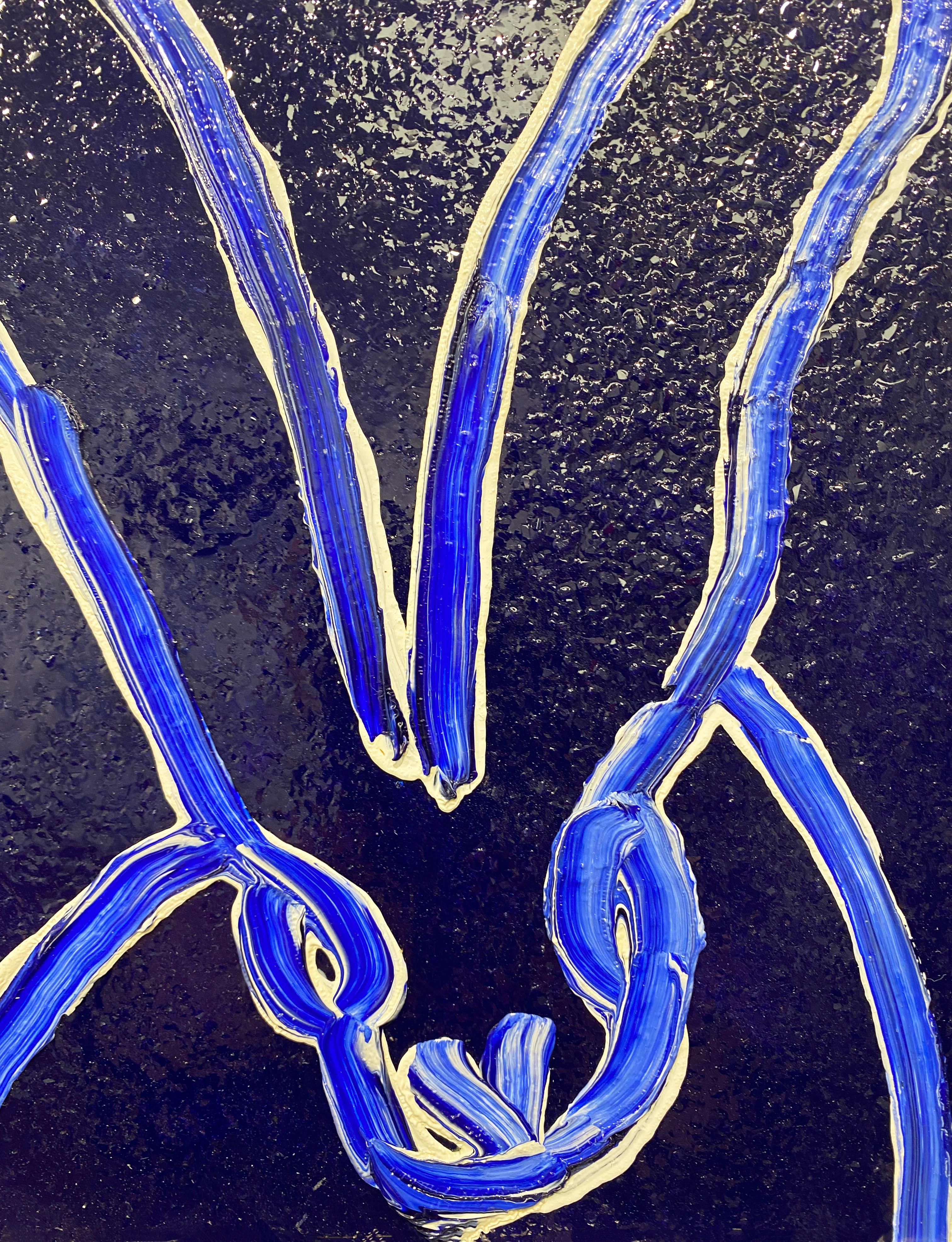 Hunt Slonem Colorful Bunny Oil Painting 'Blue Tanzanite Tango' For Sale 4