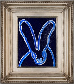Vintage Hunt Slonem Colorful Bunny Oil Painting 'Blue Tanzanite Tango'