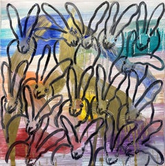 Hunt Slonem - Peinture colorée en forme de lapin « Chinensis Vision » (vision chinoise)