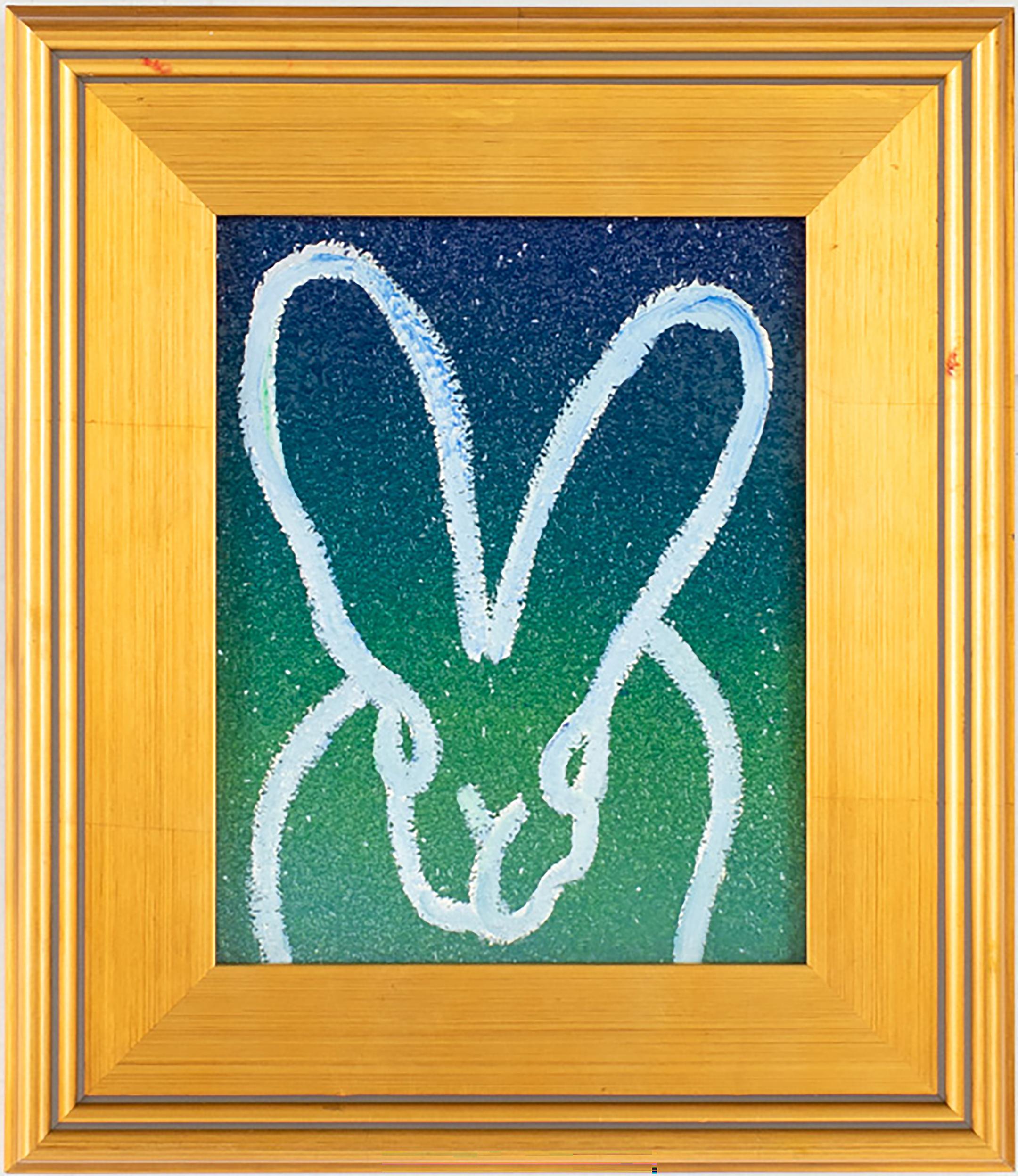 Hunt Slonem "Hombre" Colorful Bunny Painting, Oil and Acrylic on Wood, Framed