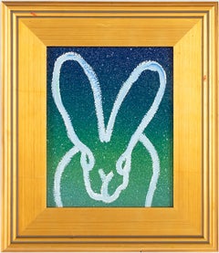 Hunt Slonem "Hombre" Colorful Bunny Painting, Oil and Acrylic on Wood, Framed