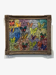 Hunt Slonem Colorful Butterflies Oil Painting 'Morning Cloak & Coma'