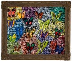 Hunt Slonem Colorful Butterflies Oil Painting 'Morning Cloak & Coma'