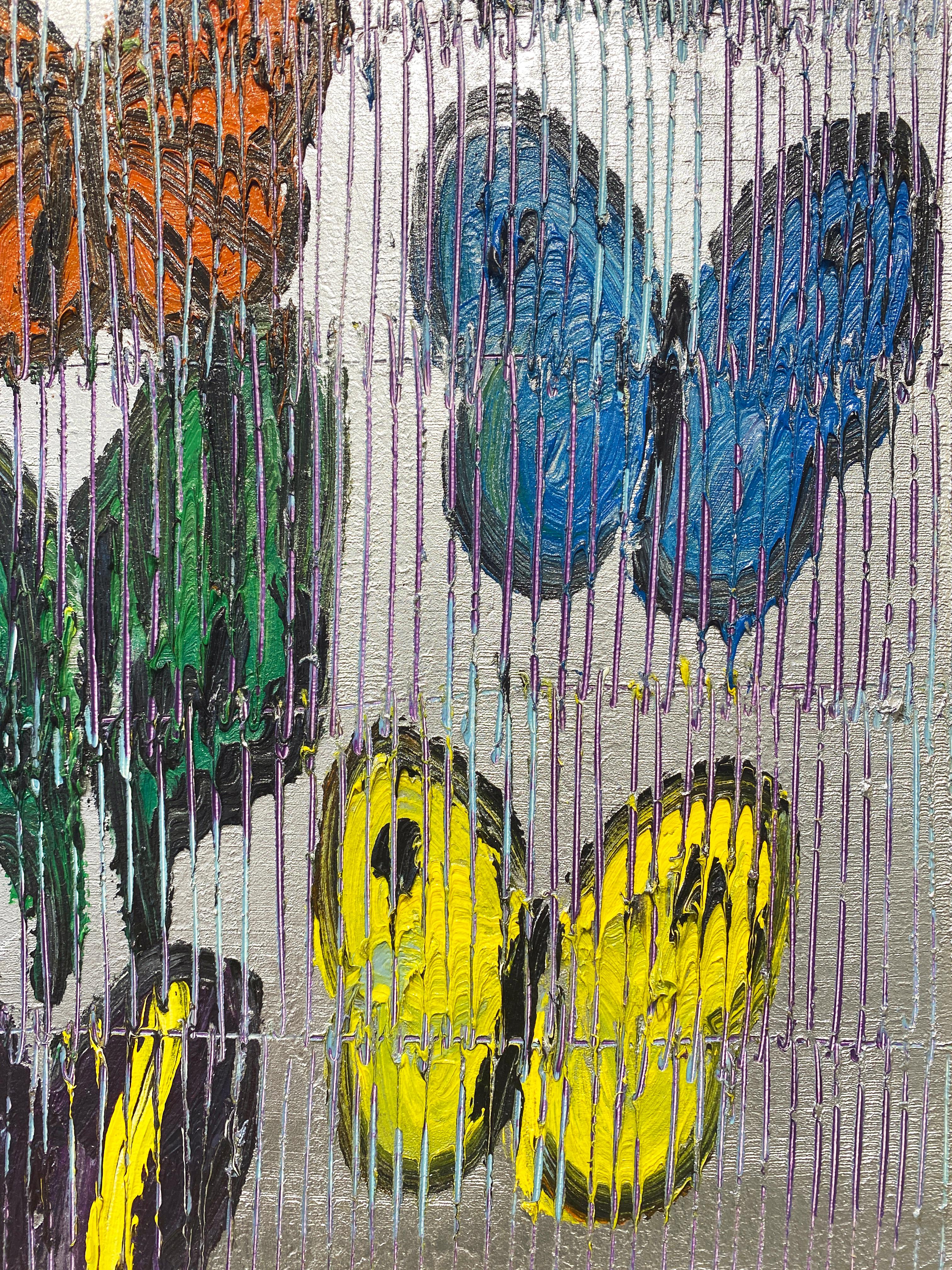 Hunt Slonem Farfalle colorate - Pittura a olio 'Morphe' in vendita 4