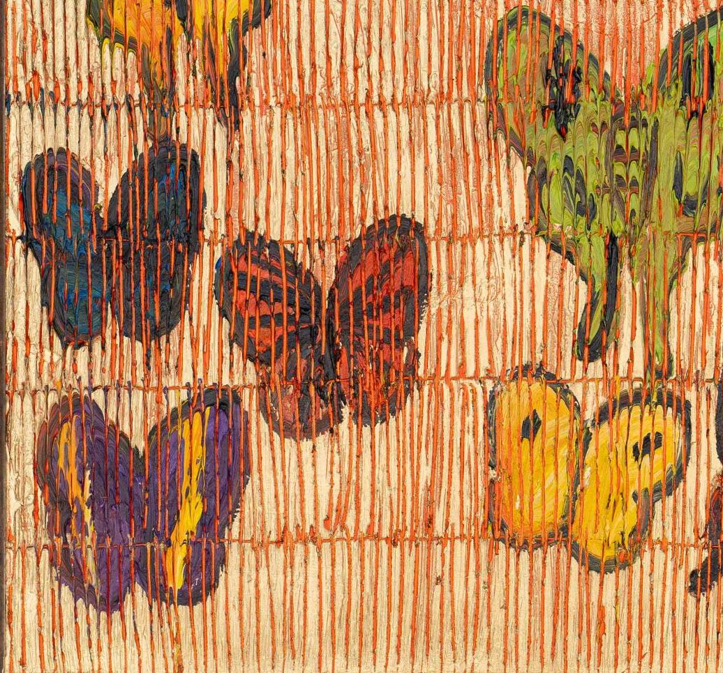 Peinture à l'huile de Hunt Slonem, papillons colorés de la mer rouge en vente 7