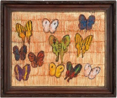 Hunt Slonem Colorful Butterflies Oil Painting 'Red Sea'