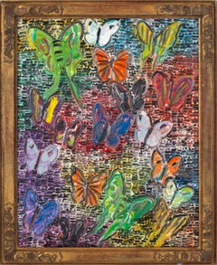 Hunt Slonem Colorful Butterflies Oil Painting 'Untitled'