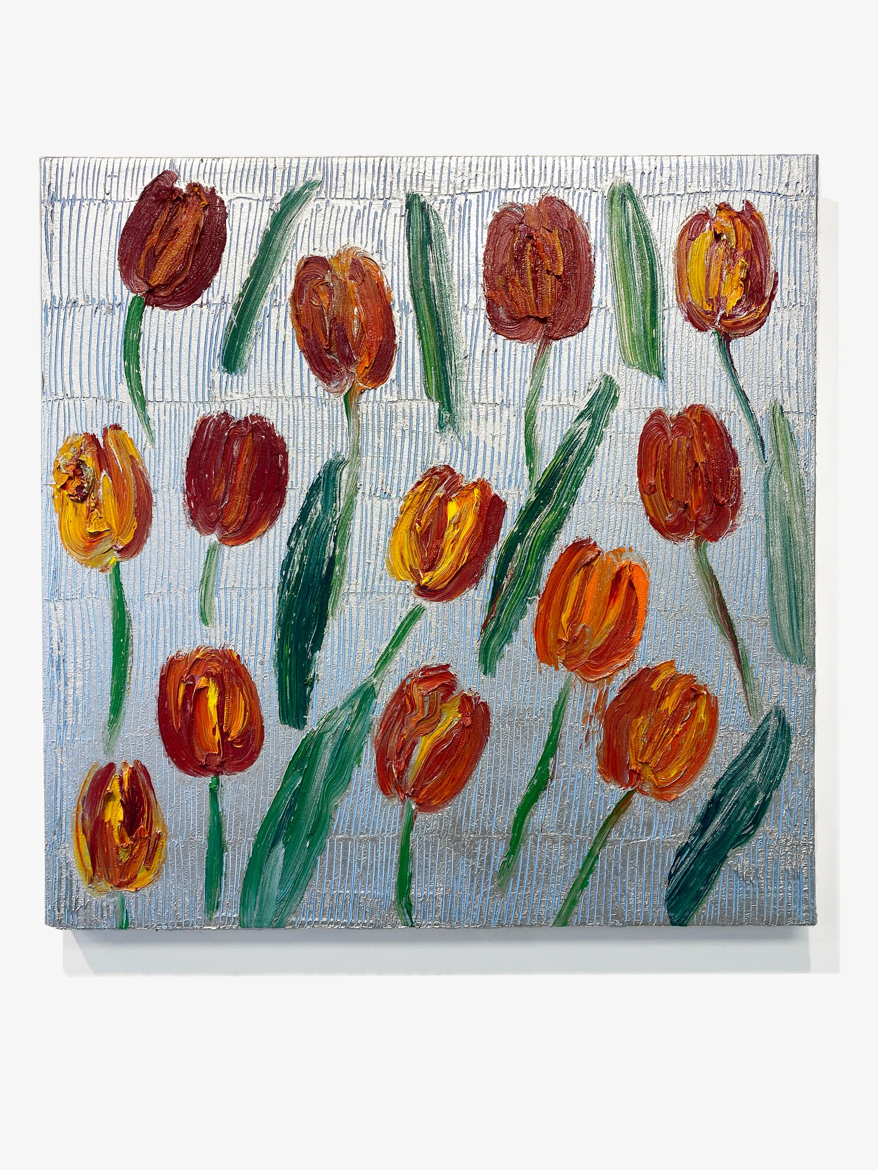 Hunt Slonem Bunte Blumen Ölgemälde 'Tulpen' im Angebot 1