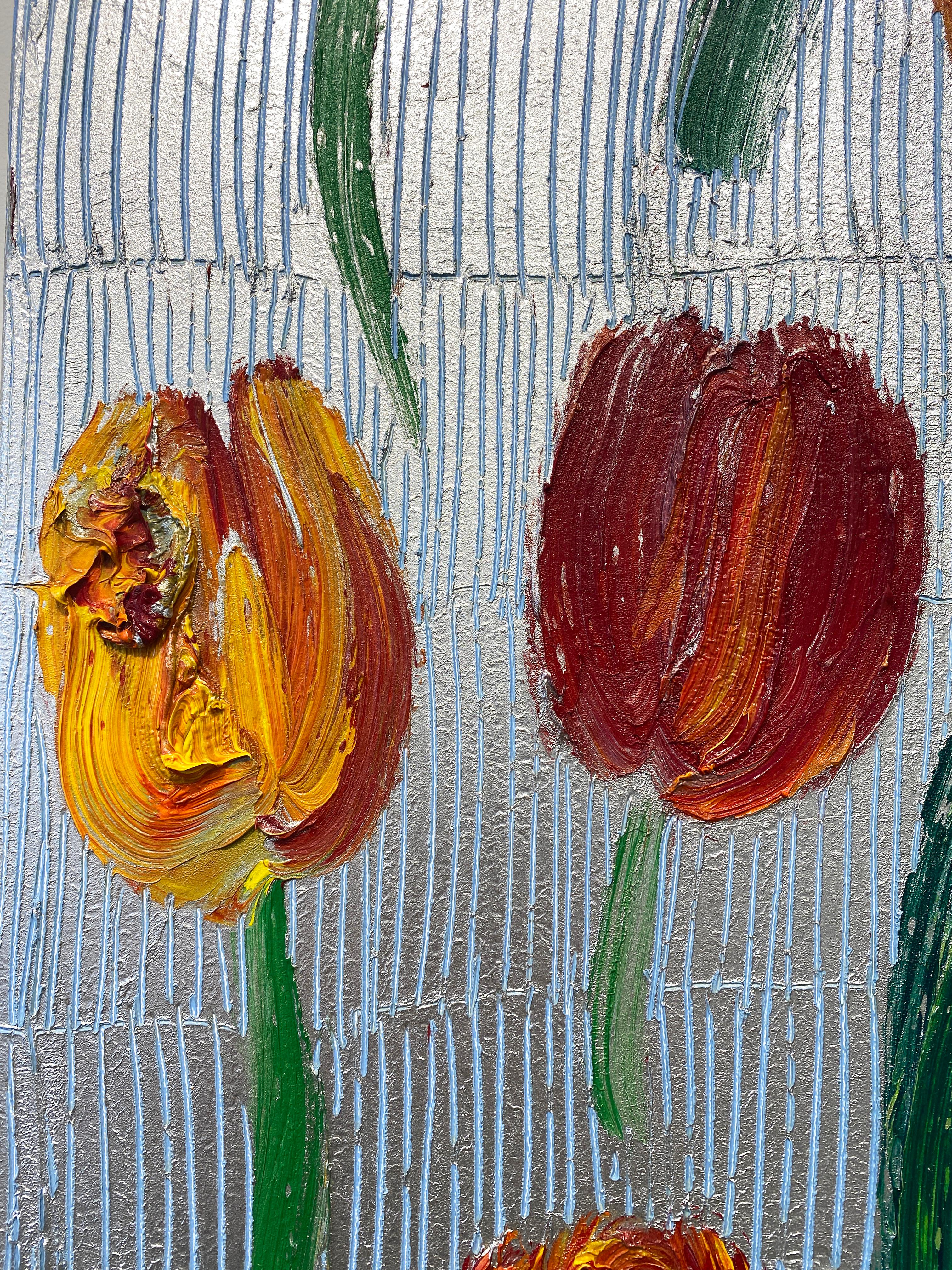 Hunt Slonem Bunte Blumen Ölgemälde 'Tulpen' im Angebot 4