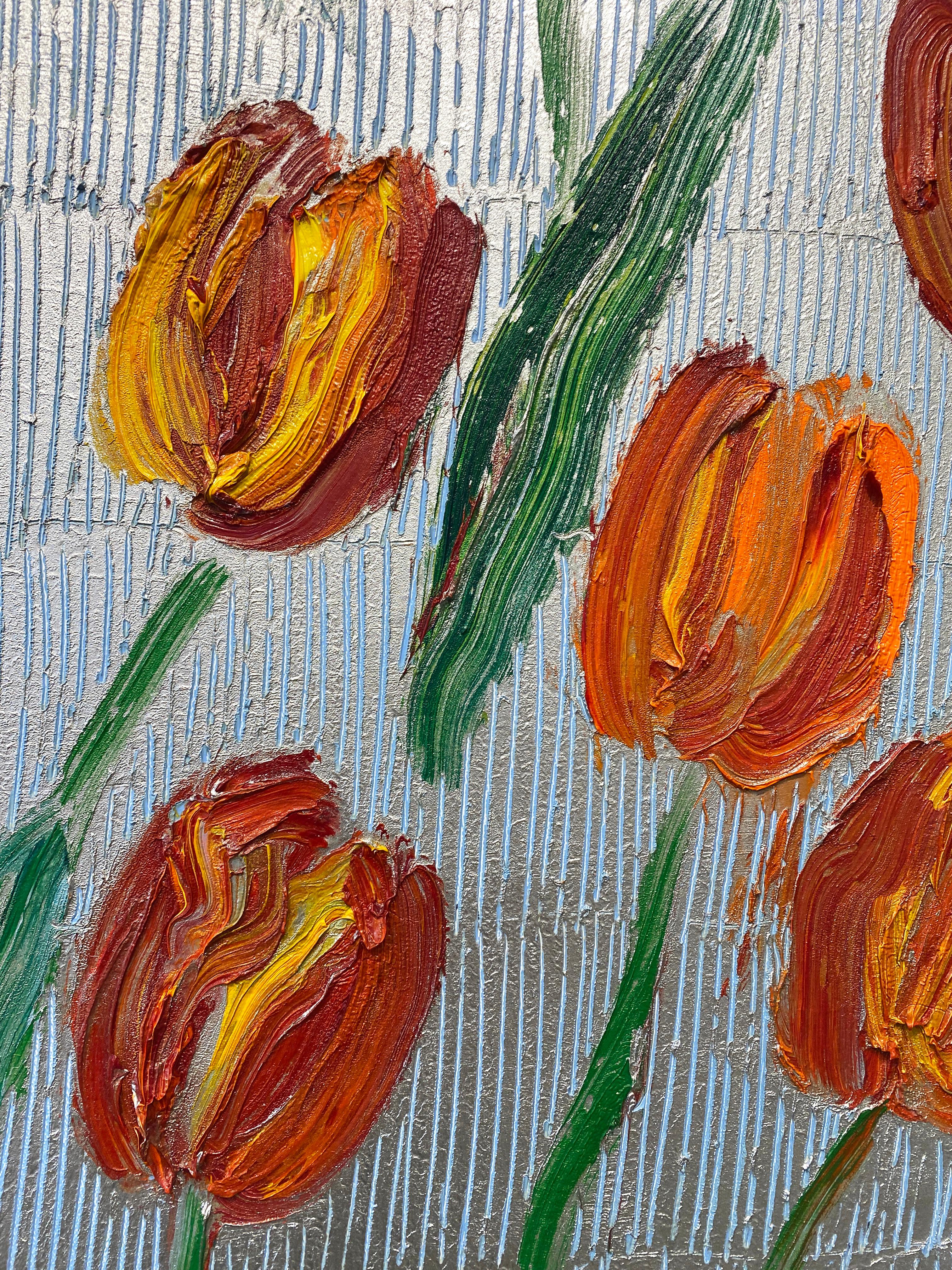Hunt Slonem Bunte Blumen Ölgemälde 'Tulpen' im Angebot 5