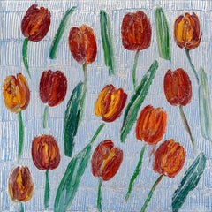Hunt Slonem Pintura al óleo "Tulipanes" Flores de colores