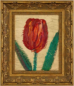 Hunt Slonem Colorful Tulip Oil Painting 'Tulip 7'