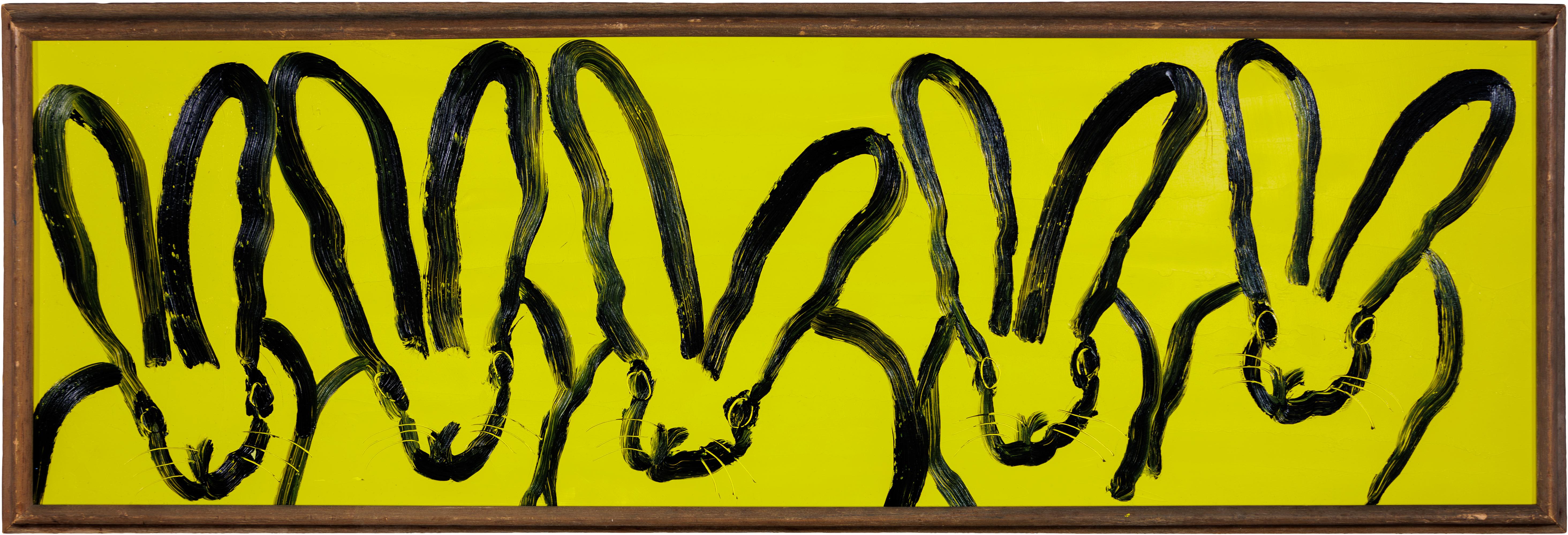 Hunt Slonem "Conga" Coniglietti neo-espressionisti con cornice olio su legno