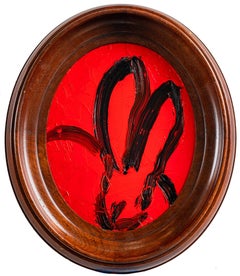 Hunt Slonem "Darling 2" Neo-Expressionist Oval Hase gerahmt Öl auf Holz Gemälde