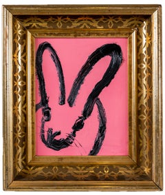 Hunt Slonem "Dior" Black Outline Bunny On Pink