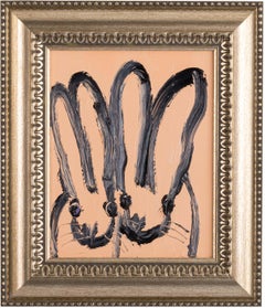 Hunt Slonem "Double Bunny" Paire de contours noirs sur fond de pêche