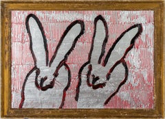 Hunt Slonem "Double Heart" Silver and Red Double Bunnies