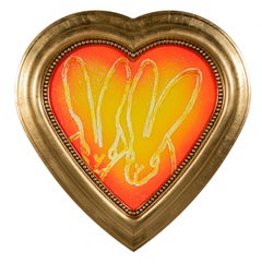 Hunt Slonem "Doubles" Orange Heart Diamond Dust Bunny