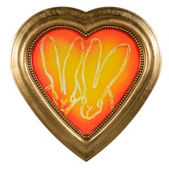 Hunt Slonem Conejito de Polvo de Diamante Corazón Naranja "Dobles