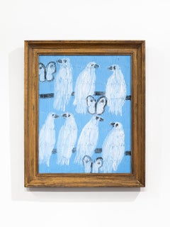 Hunt Slonem "Doves & Butterfly" painting of birds and butterflies