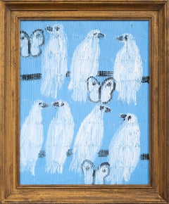 Hunt Slonem "Doves & Butterfly" painting of birds and butterflies