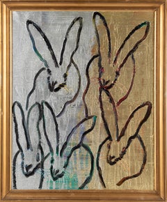 Hunt Slonem "Family" Metallic Silver 
Gold Bunnies