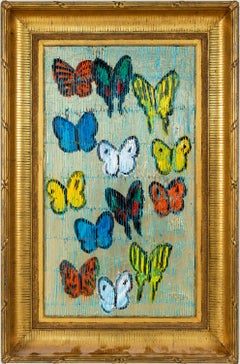 Hunt Slonem "Felina Swallowtail" Multicolored Butterflies On Silver With Scoring